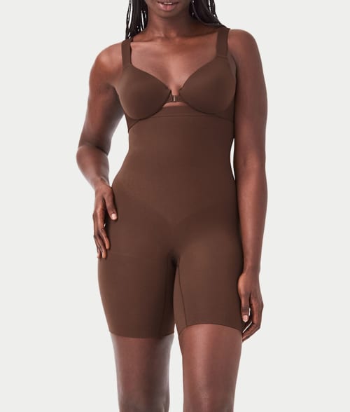 Shop Spanx Everyday Seamless Shaping High-waist Mid-thigh Shaper In Chestnut