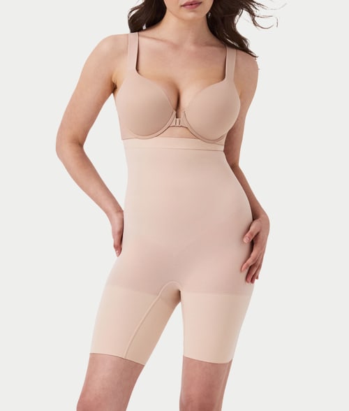 Shop Spanx Everyday Seamless Shaping High-waist Mid-thigh Shaper In Soft Nude