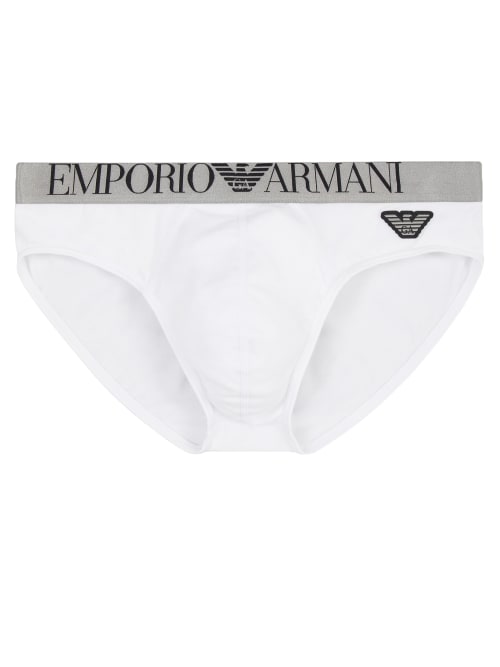 Emporio Armani Shiny Logo Stretch Cotton Hip Brief In White