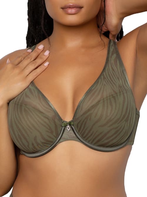 Curvy Couture Sheer Mesh T-shirt Bra In Olive Wave
