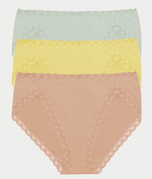 Shop Natori Bliss Cotton French Cut 3-pack In Dew,yellow,cafe