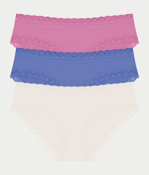 Shop Natori Bliss Cotton Girl Brief 3-pack In Ivory,blue,tulip