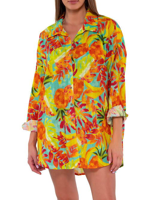 Shop Sunsets Delilah Shirt Cover-up In Lush Luau