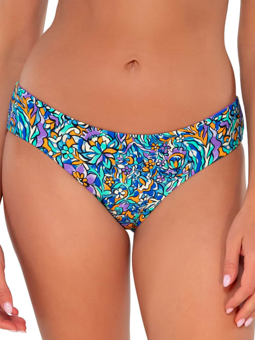 Shop Sunsets Printed Alana Reversible Hipster Bikini Bottom In Pansy Fields