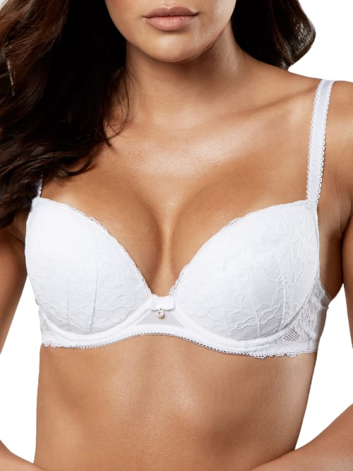 Ann Summers Curve Sexy Lace Planet Nylon Blend Padded Plunge Bra In White - White In White