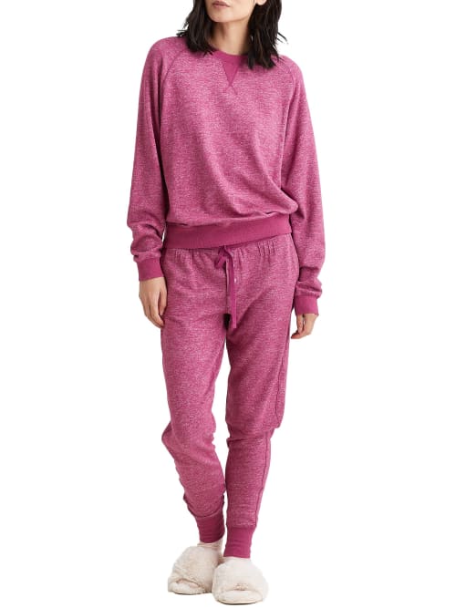 Shop Papinelle So Soft Fleecy Knit Jogger Pajama Set In Dark Raspberry