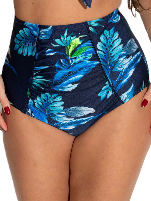 Shop Pour Moi Palermo High-waist Control Bikini Bottom In Navy Tropical