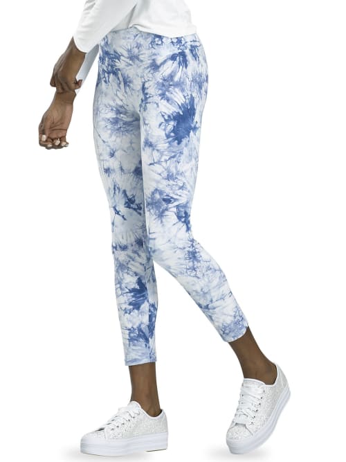 Hue Active Tonal Tie Dye Skimmer Cropped Leggings In Blue Tie Dye
