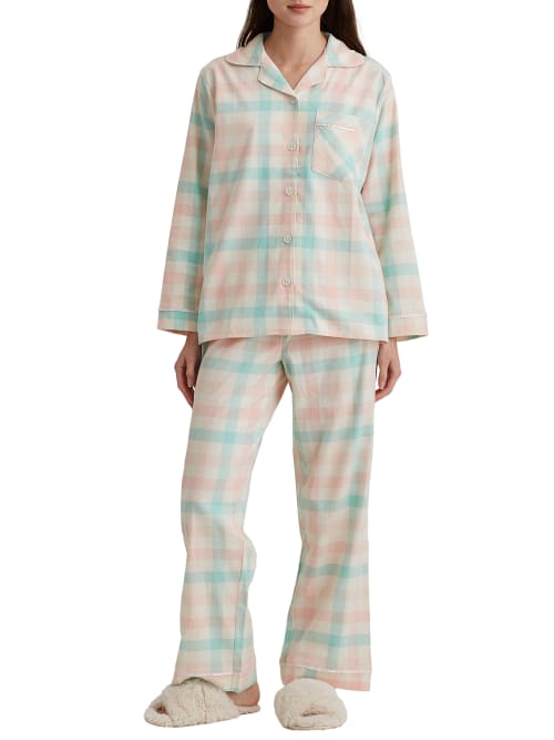 Shop Papinelle Organic Cotton Plaid Woven Pajama Set In English Rose