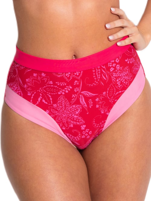 Pour Moi Palm Springs High-waist Control Bikini Bottom In Red,pink