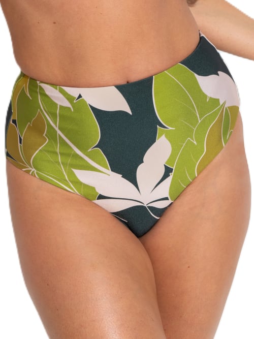Shop Pour Moi Dolce Vita Reversible High-waist Bikini Bottom In Green Tropical