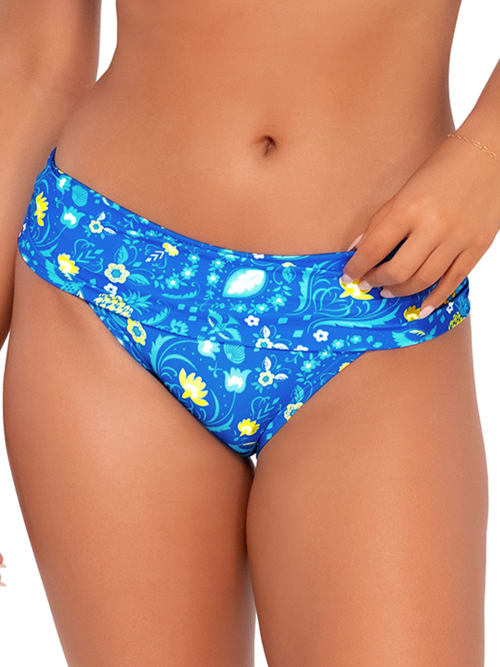 Sunsets Printed Unforgettable Bikini Bottom In Blue