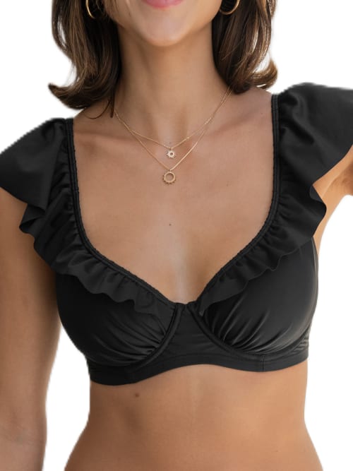 Shop Pour Moi Bermuda Frill Underwire Bikini Top In Black