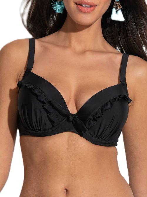Shop Pour Moi Bermuda Padded Frill Underwire Bikini Top In Black