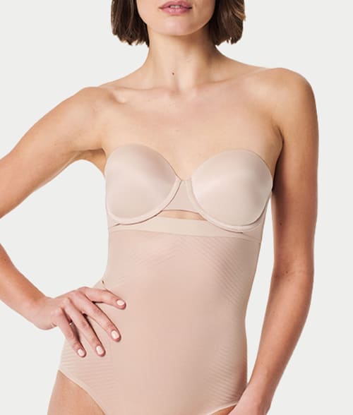 Shop Spanx Suit Your Fancy Strapless Bra In Champagne Beige