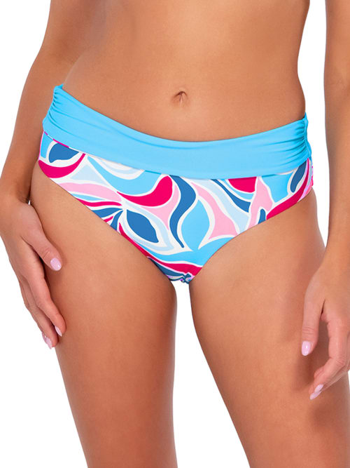 Printed Capri Fold-Over High-Waist Bikini Bottom