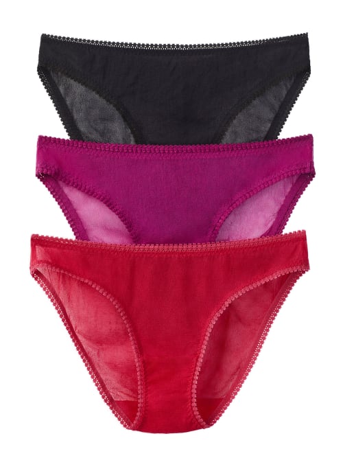 Shop On Gossamer Mesh Hip Bikini 3-pack In Black,salsa,purple