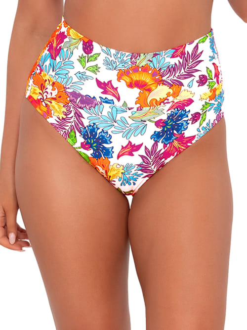 Printed Fold-Over High-Waist Bikini Bottom