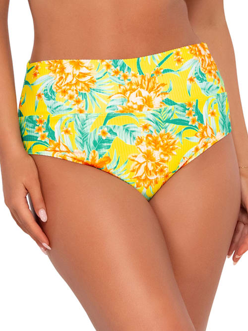 Printed Fold-Over High-Waist Bikini Bottom