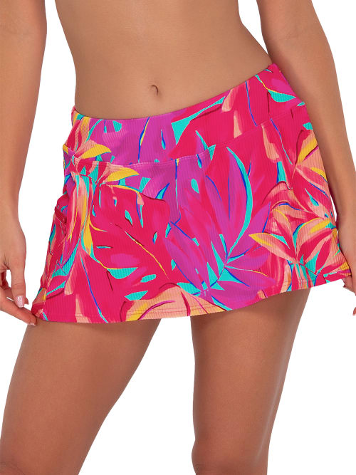 Shop Sunsets Printed Sporty Skirted Bikini Bottom In Oasis Sandbar Rib
