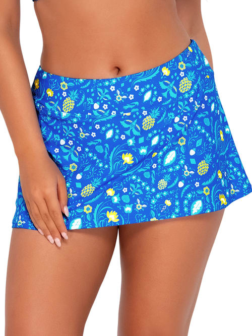 Sunsets Printed Sporty Skirted Bikini Bottom In Blue