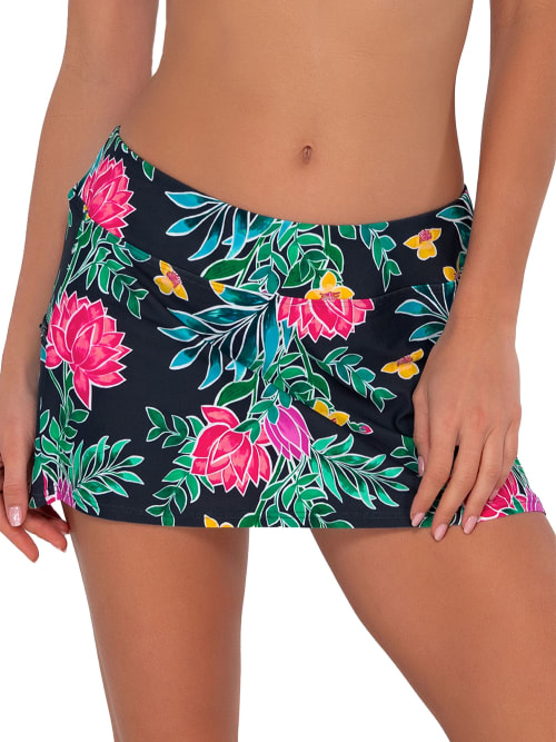 Shop Sunsets Printed Sporty Skirted Bikini Bottom In Twilight Blooms