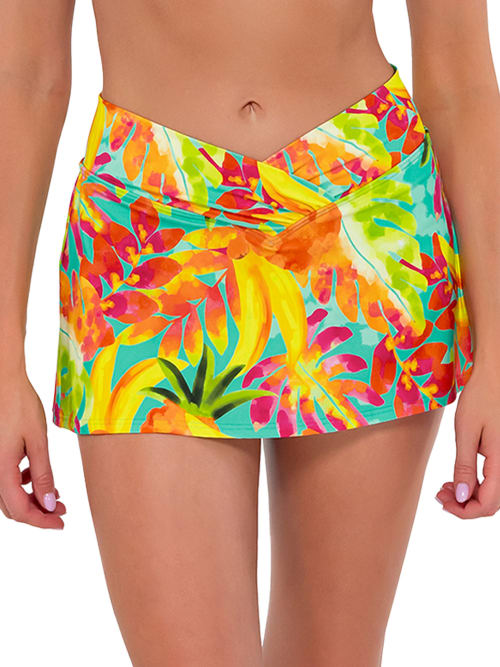 Shop Sunsets Printed Summer Lovin' Skirted Bikini Bottom In Lush Luau