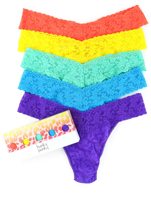 Hanky Panky 5 Pack Plus Size Signature Lace Thongs In Printed Box In Pride Leopard