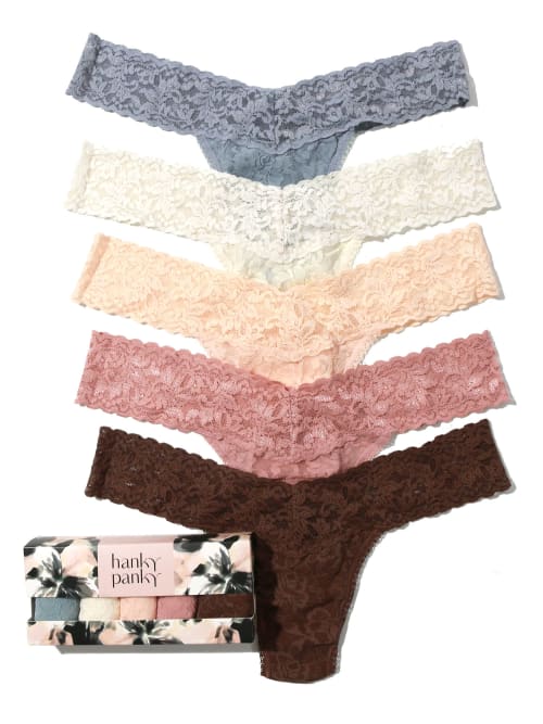 Hanky Panky 5 Pack Plus Size Signature Lace Thongs In Printed Still Life Box In Still Life