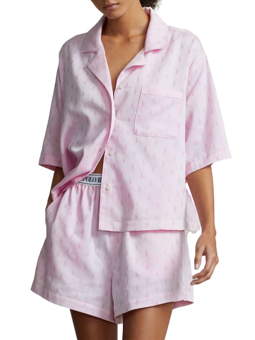 Shop Polo Ralph Lauren The Hampton Woven Pajama Short Set In Prism Pink