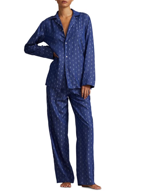 Shop Polo Ralph Lauren The Madison Woven Pajama Set In Navy,blue Frog