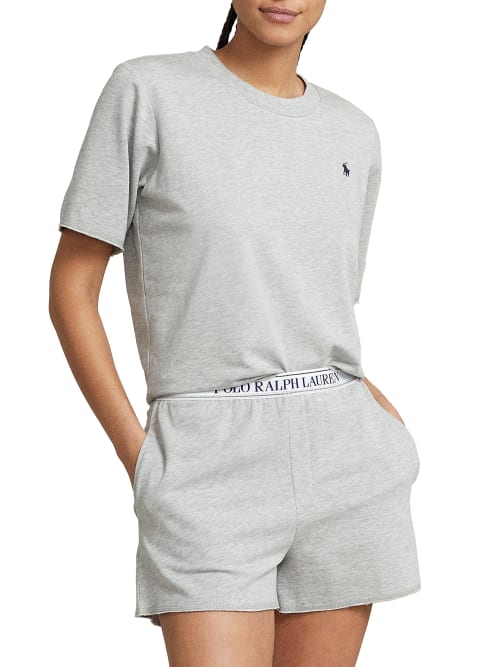 Shop Polo Ralph Lauren Short Sleeve Shorty Knit Pajama Set In Heather Grey
