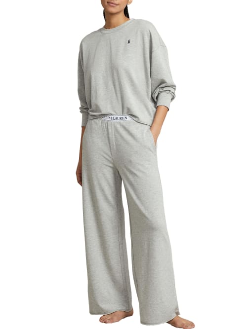 Shop Polo Ralph Lauren Sweatshirt Knit Pajama Set In Heather Grey
