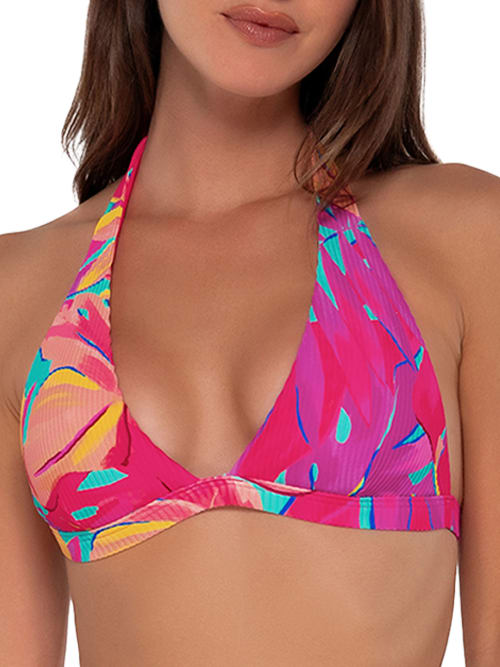 Shop Sunsets Printed Faith Halter Bikini Top In Oasis Sandbar Rib