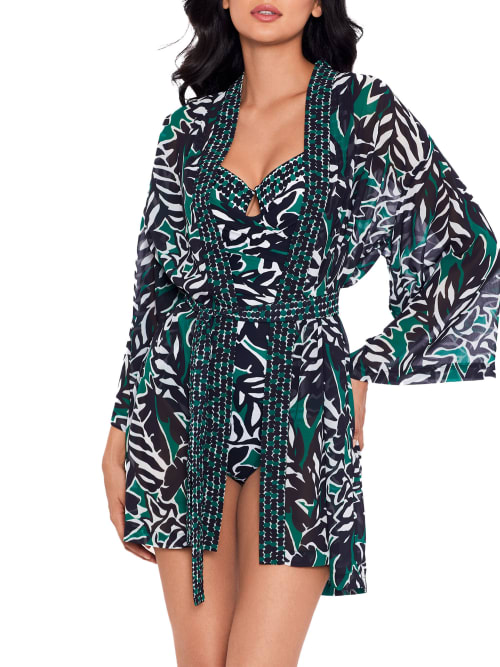 Shop Miraclesuit Palma Verde Kimono Cover-up In Black Multi