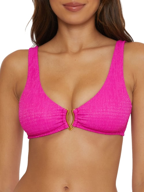 Shop Becca Luminous Stephanie Scoop Neck Bikini Top In Vivid Pink
