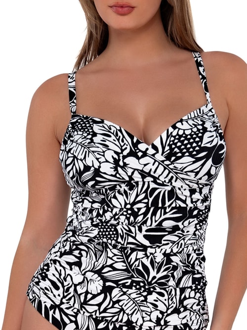 Sunsets Printed Serena Underwire Tankini Top In Caribbean Seagrass