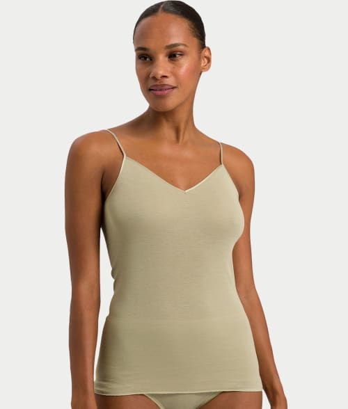 Shop Hanro Cotton Seamless Camisole In Moss Green