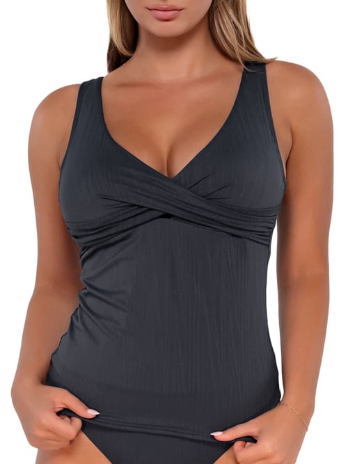Sunsets Elsie Underwire Wrap Tankini Top In Slate Seagrass