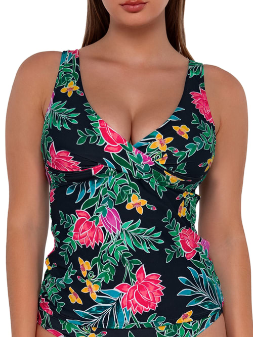 Shop Sunsets Printed Elsie Underwire Wrap Tankini Top In Twilight Blooms