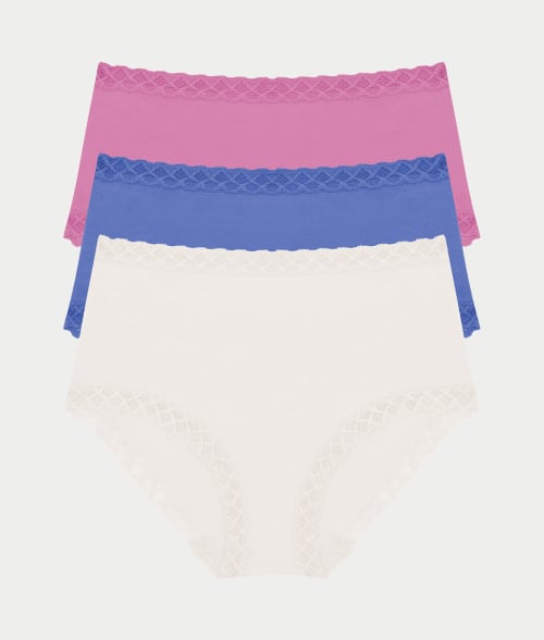 Shop Natori Bliss Cotton Full Brief 3-pack In Ivory,blue,tulip