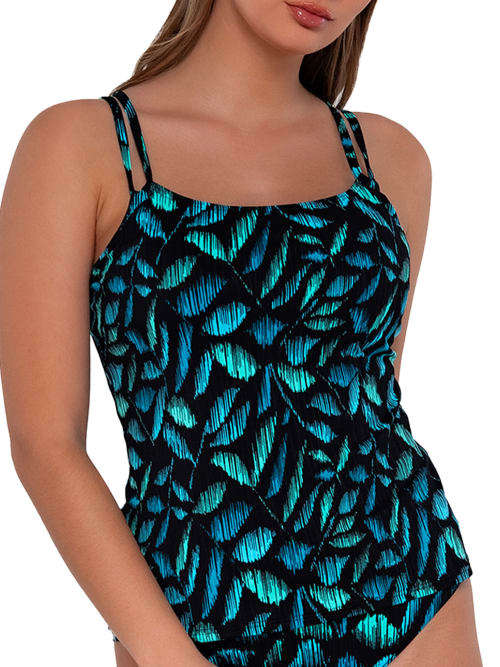 Shop Sunsets Printed Taylor Underwire Tankini Top In Cascade Seagrass