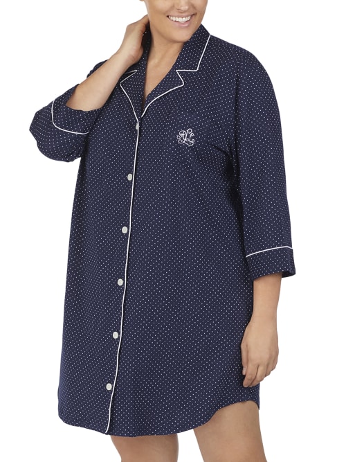 Lauren Ralph Lauren Plus Size Further Lane Woven His Shirt In Navy Dot