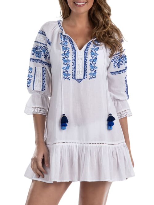 Dotti Embroidered Tunic Cover-up In Blue,white