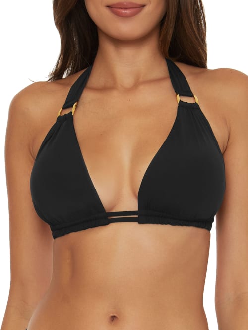 Shop Becca Color Code Allie Triangle Halter Bikini Top D-ddd Cups In Black