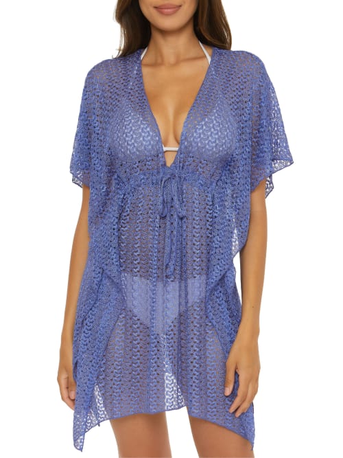 Shop Becca Golden Lace Crochet Tunic Cover-up In Cornflower