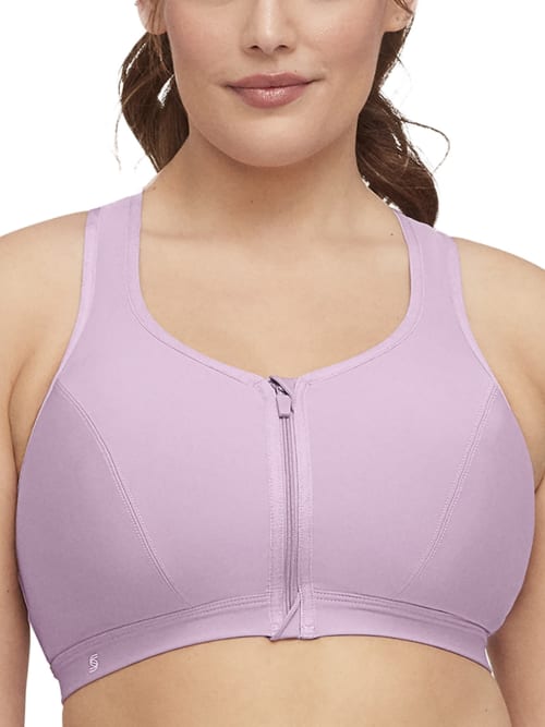 Glamorise Zip-up Front-close Wire-free Sports Bra In Lavender