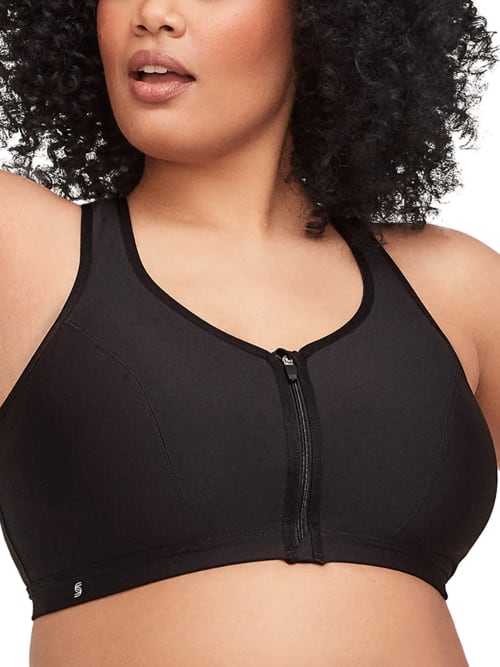 Glamorise Zip-up Front-close Wire-free Sports Bra In Black
