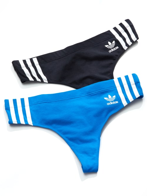 Adidas Originals Stripe Wide Side Thong 2-pack In Black,bluebird