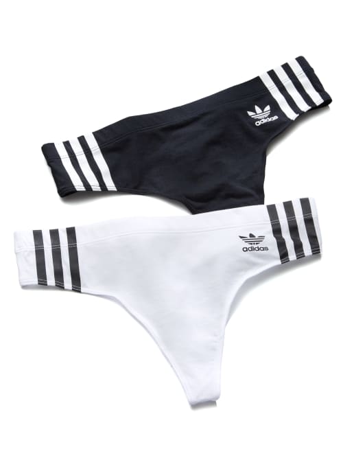 Adidas Originals Stripe Wide Side Thong 2-pack In Black,white